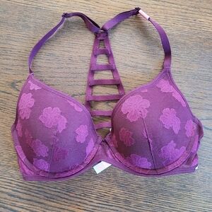PINK Victoria's Secret Purple Lightly Lined Push Up Racerback Bra Size 34D NEW
